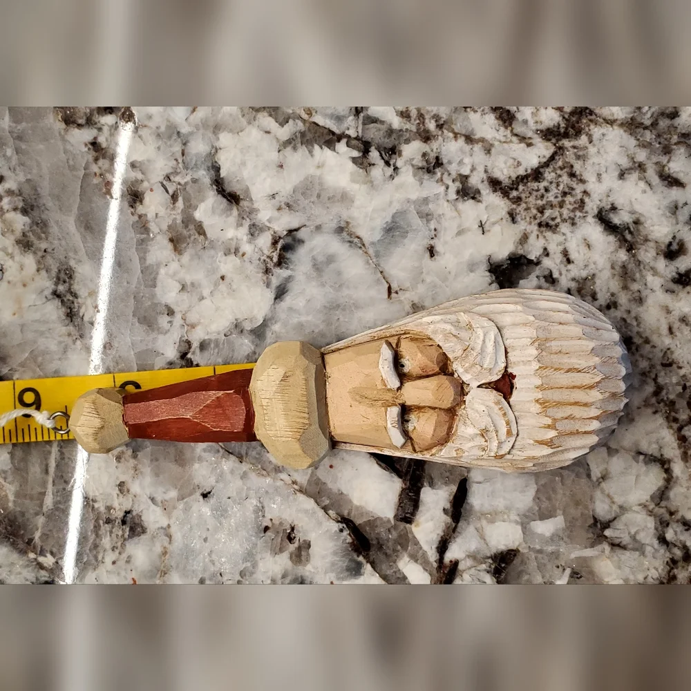 Vtg R.J. Zeit Signed Handcarved Wood Primitive Folk Art Santa Ornament 1996